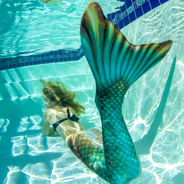 Bronzed emerald zeemeermin staart onder water