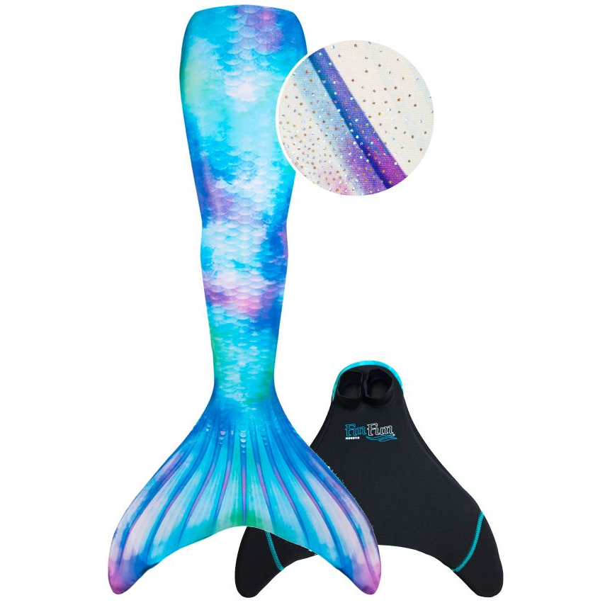 fin fun zeemeerminstaart watercolor waves vooraanzicht met monovin